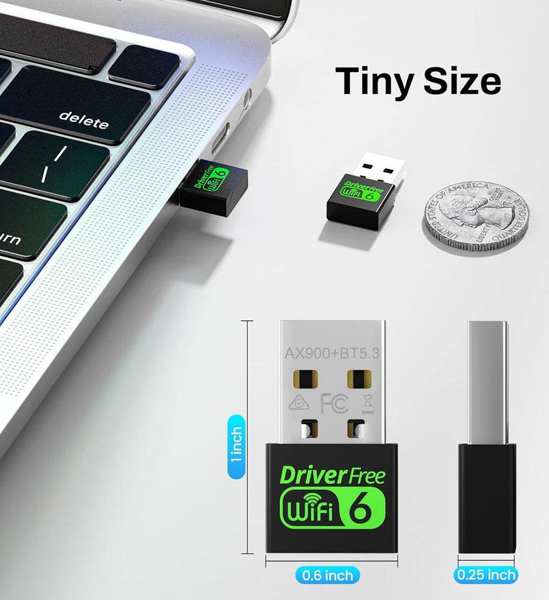 Auscoumer USB WiFi 6 Adapter for PC Desktop & Laptop, 900Mbps Dual Band 2.4/5GHz with Bluetooth 5.3, Nano Size Plug & Play, Windows 11/10 Driver-Free, Reconnect 7 Devices Simultaneously - Image 4